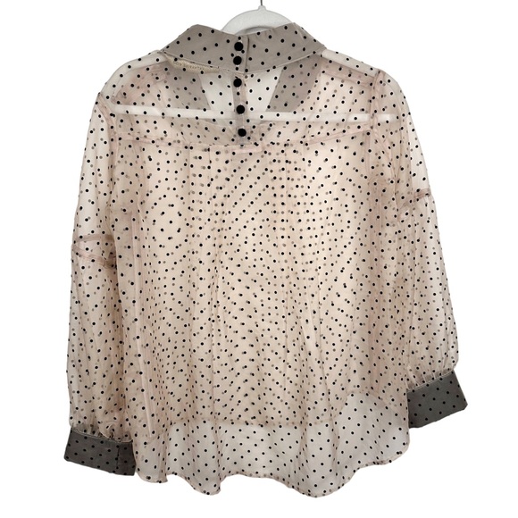Katharine Kidd Bianca Top Semi-Sheer Chiffon Blouse Nude Tan & Black Polka Dot - Picture 5 of 16